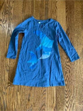 Tea Collection blue LS bird graphics dress size 6